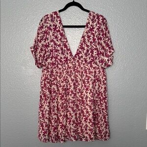 Free People Floral V-Neck Dress in Pink and Cream